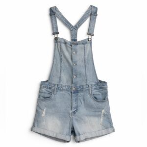 Celebrity Pink Stretch Denim Shortalls | Size Large | Light Wash